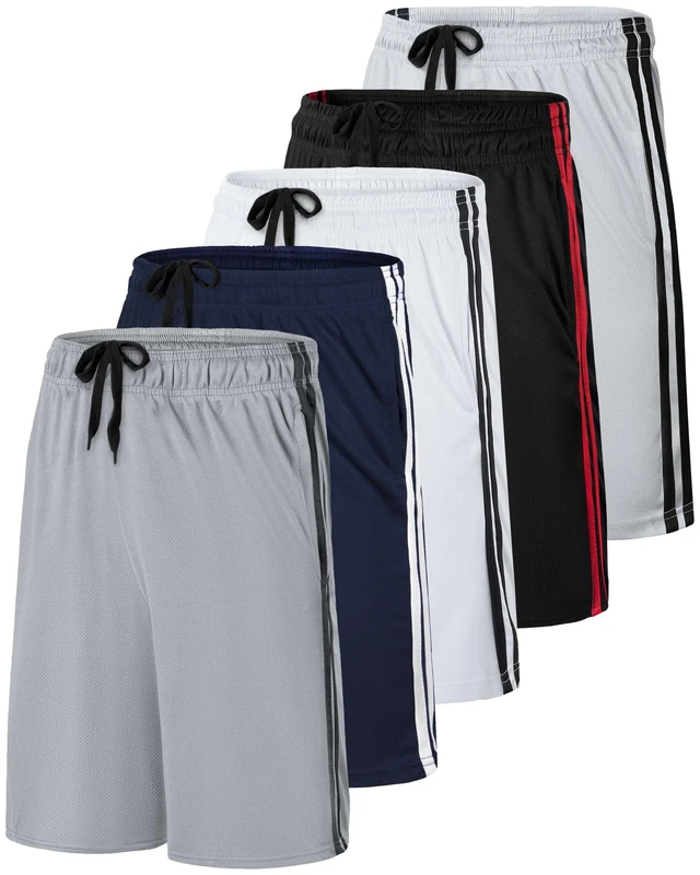 Men's Mesh Shorts Football Rugby Training Active Wear Athletic Basketball Essentials Performance Gym Running Summer Fitness Quick Dry Wicking Workout Clothes Sport Pockets - Set 6-5 Pack, 3XL