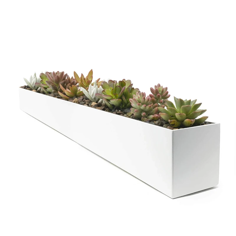 Buhbo Modern Steel Through Rectangle Planter 32 Inches, White