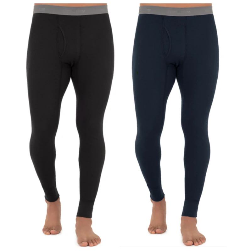 Fruit of the Loom Men's Recycled Premium Waffle Thermal Underwear Long Johns Bottom (1, 2, 3, and 4 Packs) Pajama, Black/Navy, Large (Pack of 2)