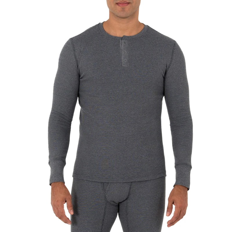 Fruit of the Loom Men's Recycled Waffle Thermal Underwear Henley Top (1 and 2 Packs) Pajama, Greystone Heather, S