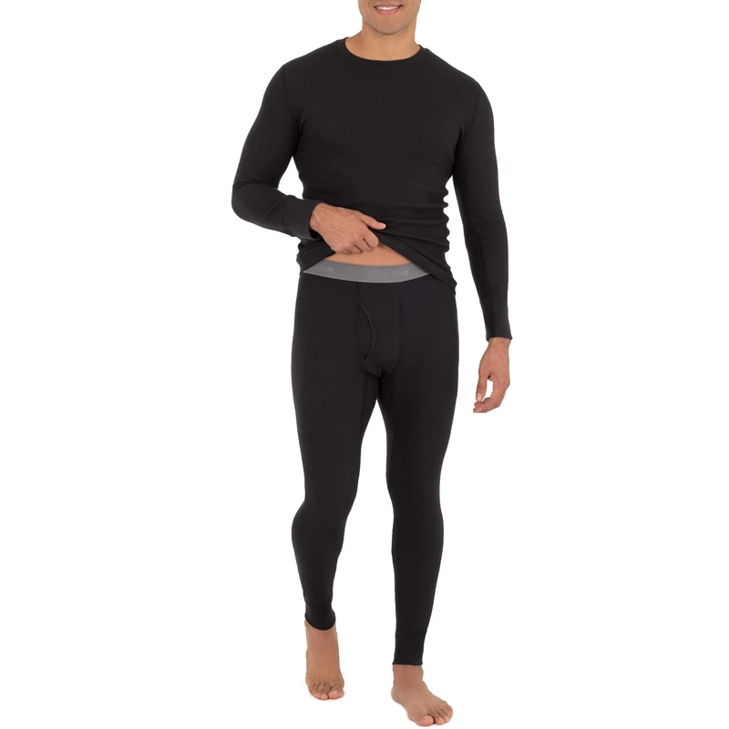 Fruit of the Loom Men's Recycled Waffle Thermal Underwear Set (Top and Bottom) Pajama, Black, XXXL - Image 1