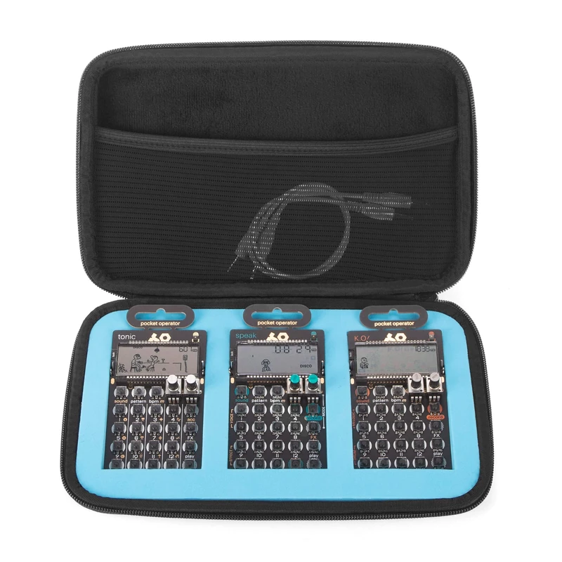 Analog Cases Glide Case for 3 Teenage Engineering Pocket Operators (Carrying case, Pouch Made of Durable, EVA, Nylon, Integrated mesh Pocket), Black