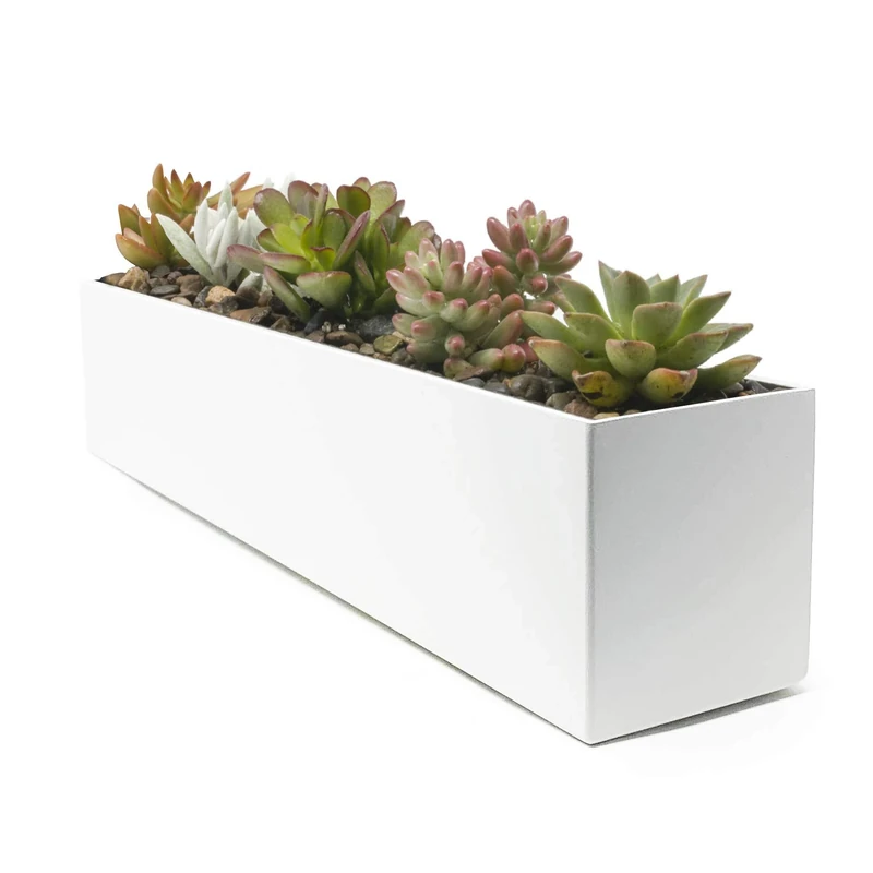 Buhbo Modern Steel Through Rectangle Planter 16 Inches White