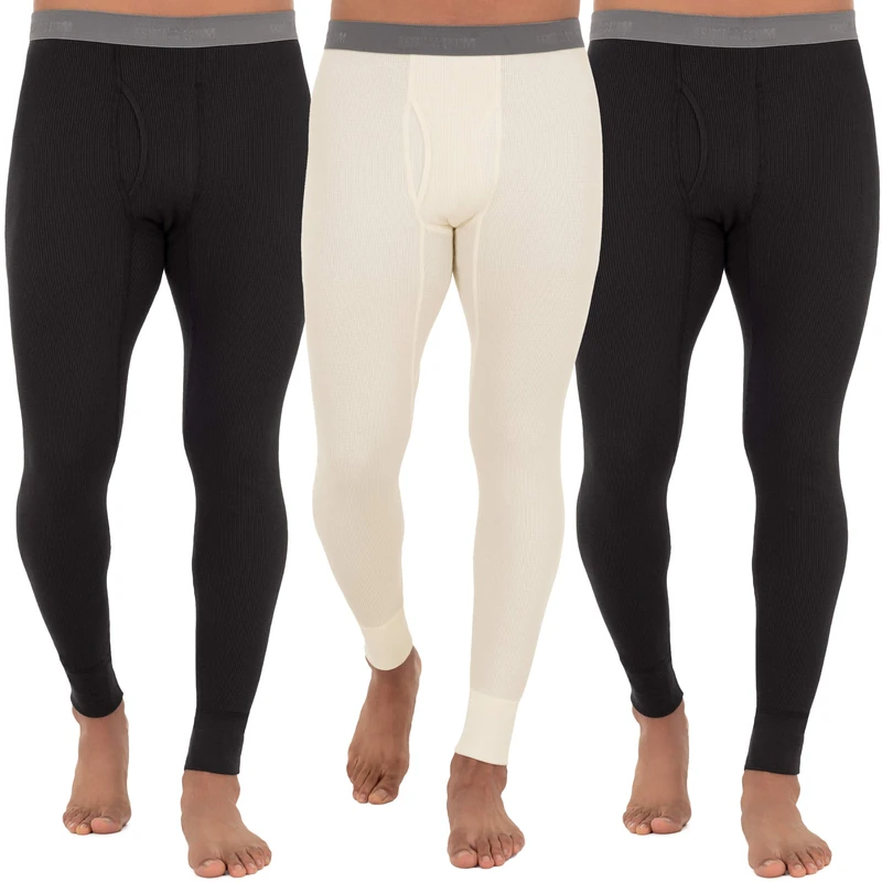 Fruit of the Loom Men's Recycled Premium Waffle Thermal Underwear Long Johns Bottom (1, 2, 3, and 4 Packs) Pajama, Black/Black/Natural, 3X-Large (Pack of 3) - Image 1