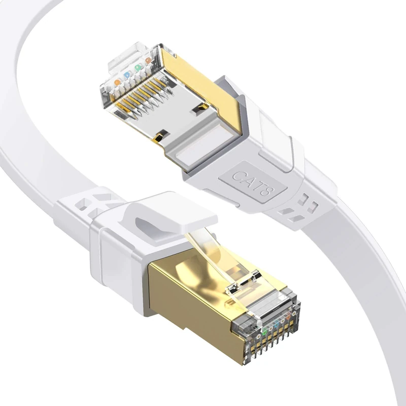 GLCON CAT8 Ethernet Cable 1m High Speed 2000MHZ Gigabit Lan Internet Network Cable with SFTP Copper Wires Shielded Flat Design for Switch/PC/Game Console/PS4/Modem,White