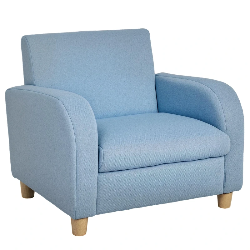 HOMCOM Children's Armchairs Toddler Chair Wood Frame Anti-Slip Legs High Back Bedroom Playroom Furniture Blue
