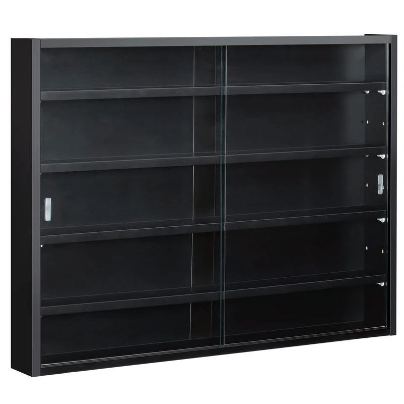 HOMCOM 5-Tier Wall Mounted Display Cabinet Glass Doors 60x80cm Black