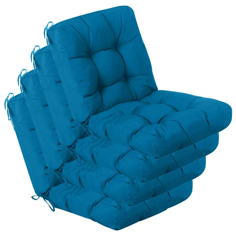 QILLOWAY Outdoor Seat/Back Chair Cushion Tufted Pillow, Spring/Summer Seasonal Replacement Cushions - Pack of 4 (Peacock Blue)