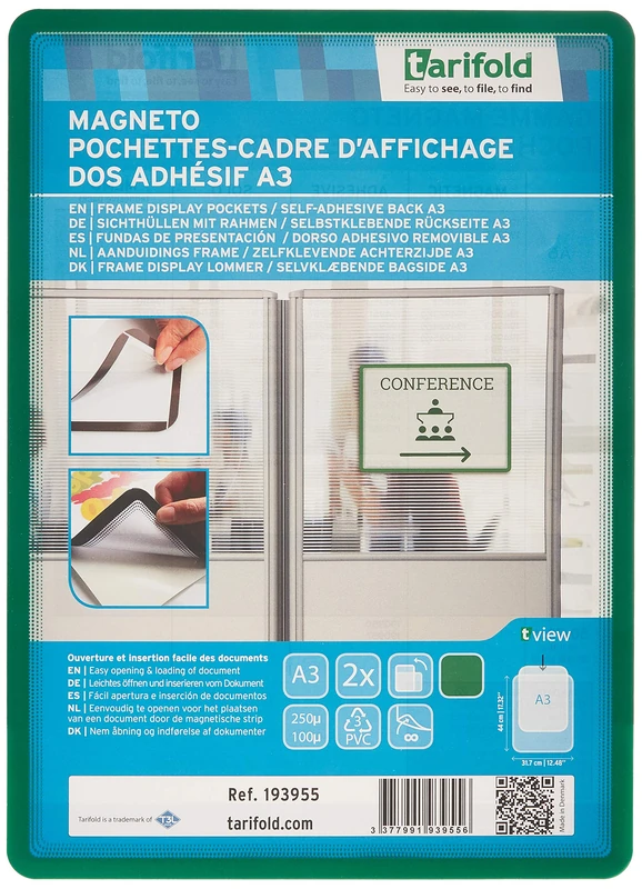 Tarifold A3 Magnetic Self Adhesive Back Frame - Green
