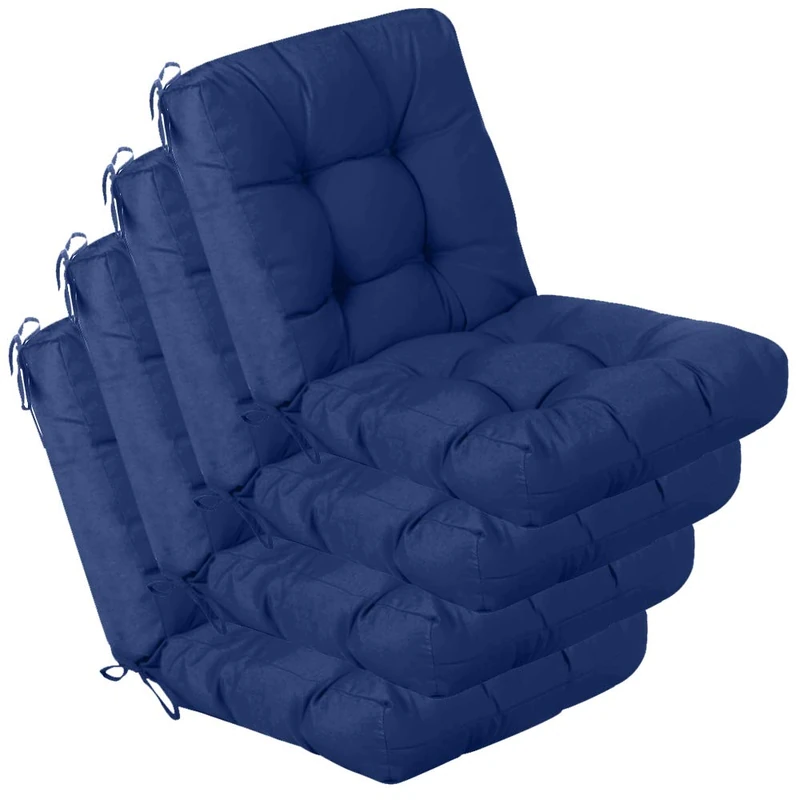 QILLOWAY Outdoor Seat/Back Chair Cushion Tufted Pillow, Spring/Summer Seasonal Replacement Cushions - Pack of 4 (Navy