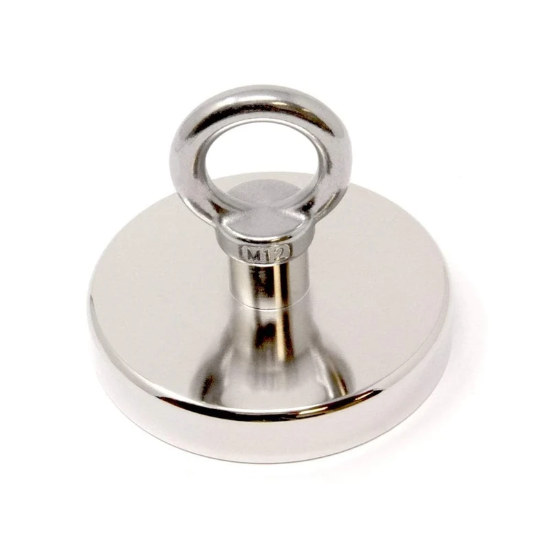 Neodymium Machine Lathed Clamping Magnet with M12 Eyebolt for Magnet Fishing, Treasure Hunting, Recovery, Holding, Hanging and Displaying Items - 100mm dia - 380kg Pull