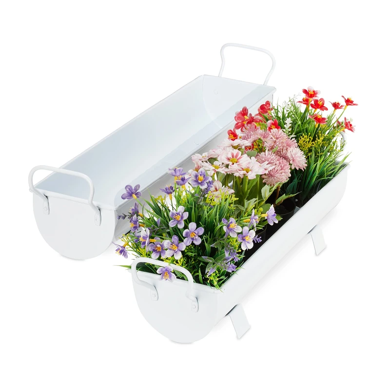 Relaxdays Window Box Gutter, Planter Garden & indoors, Set Of 2 Metal Tubs For Plants, Zinc Look, White