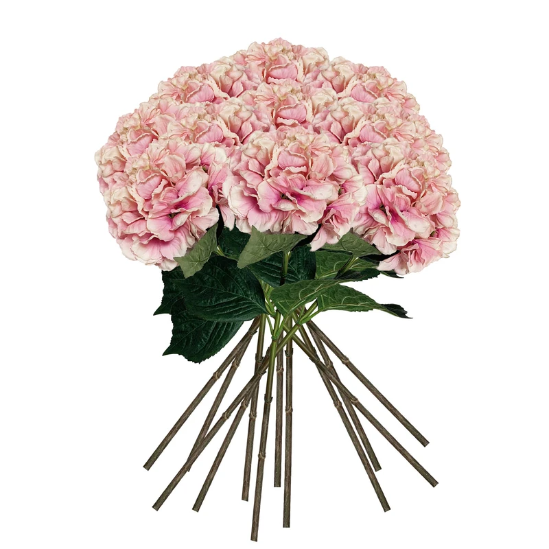 WELL HOME MOBILIARIO & DECORACIÓN Wellhome Pack of 12 Hydrangea Bouquets with Natural Touch Flowers Ø20 cm Color, Pink 88 cm, Pack de 12
