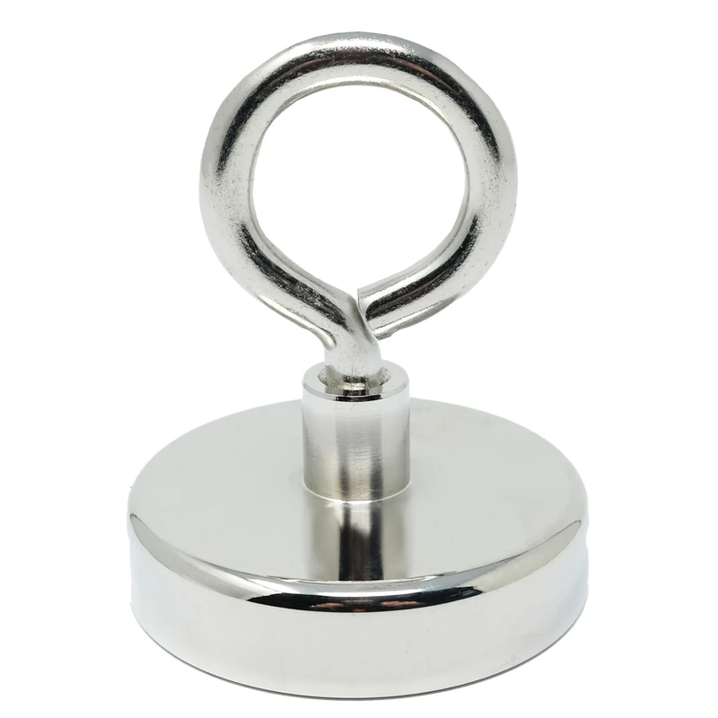 Neodymium Machine Lathed Clamping Magnet with M10 Eyebolt for Holding, Hanging and Displaying Items - 75mm dia - 200kg Pull