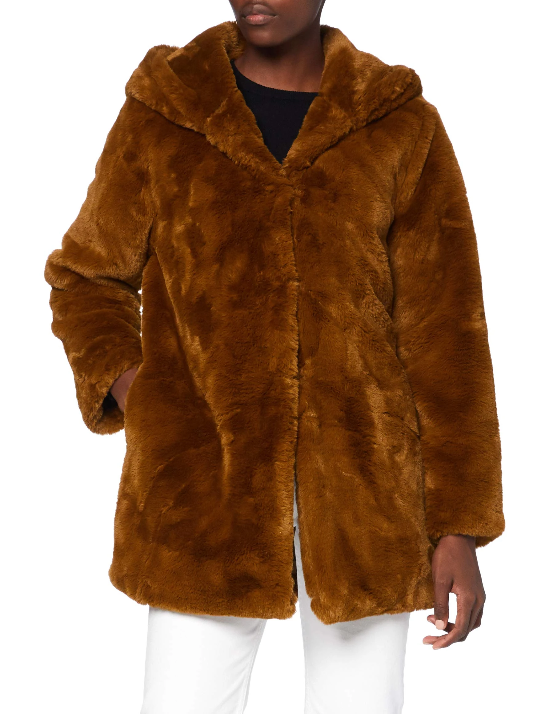 Urban Classics Women's Teddyjacke Plüsch Mantel aus Fleece-Ladies Hooded Teddy Coat Faux Fur, Toffee, S