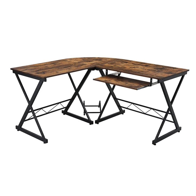 VASAGLE Corner, L-Shaped Computer Desk, for Home Office Study and Games, Space Saving, Easy Assembly, 150 x 138 x 75 cm, Rustic Brown and Black LCD402B01, Large