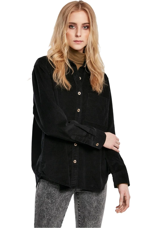 Urban Classics Women's Ladies Corduroy Oversized Shirt, Black, XXL