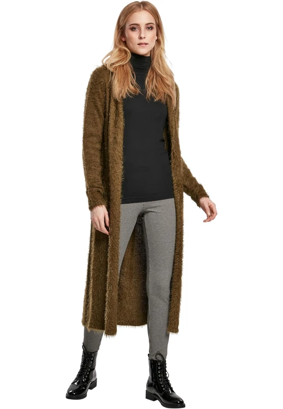 Urban Classics Women's Hooded Feather Cardigan, Summer olive, XS