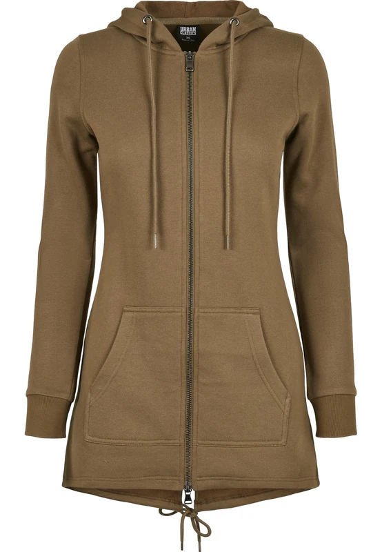 URBAN CLASSICS Women's Long Hoodie Parka, Long Jumper with Drawstring Zip, Long Sleeves Jumper with Large Pockets & Elasticated Cuffs, Long Cardigan with Hoodie, Colour: Summerolive, Size: Small - Image 1