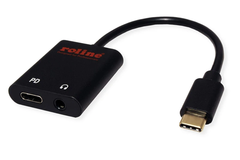 ROLINE Adaptor USB Type C - 1x 3.5 mm Audio + 1x Type C (PD), ST/BU, 0.13 m - Image 1