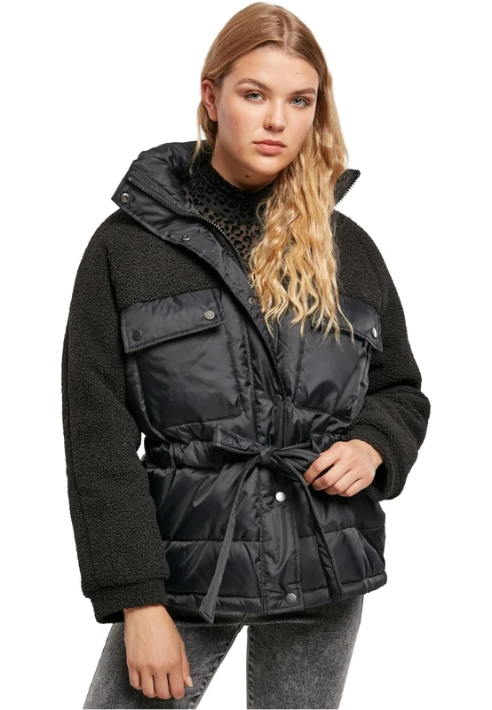 Urban Classics Women's Ladies Sherpa Mix Puffer Jacket, Black, M