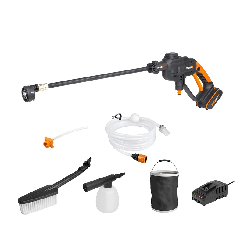 WORX WG620E.2 Battery Pressure Washer Hydroshot 20 V - Mobile Pressure Washer Including Multi-Spray Nozzle, Washing Brush, Foam Nozzle, Bottle Adapter, 6 m Hose, Charger & 20 V Li-Ion Battery