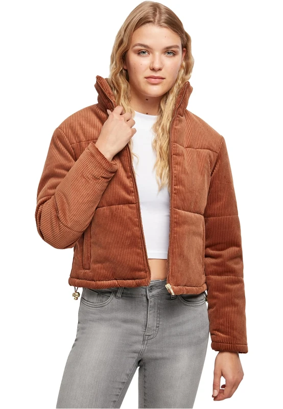 Urban Classics Corduroy Women's Winter Jacket Corduroy Puffer Jacket with Stand-Up Collar, Short Cut, Art Down Jacket, Size XS to 5XL, Toffee, XXXL