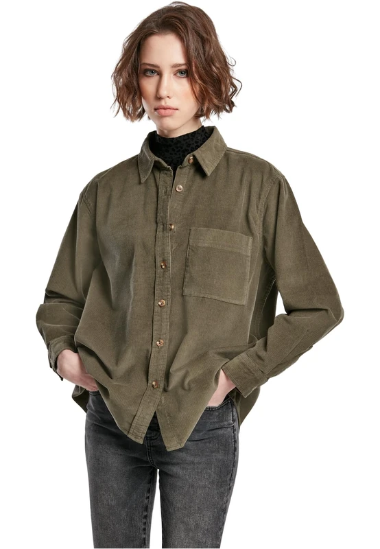 Urban Classics Ladies Corduroy Oversized Shirt Ladies Shirt Available in Many Sizes XS - 5XL, Olive, XXL Plus Tall