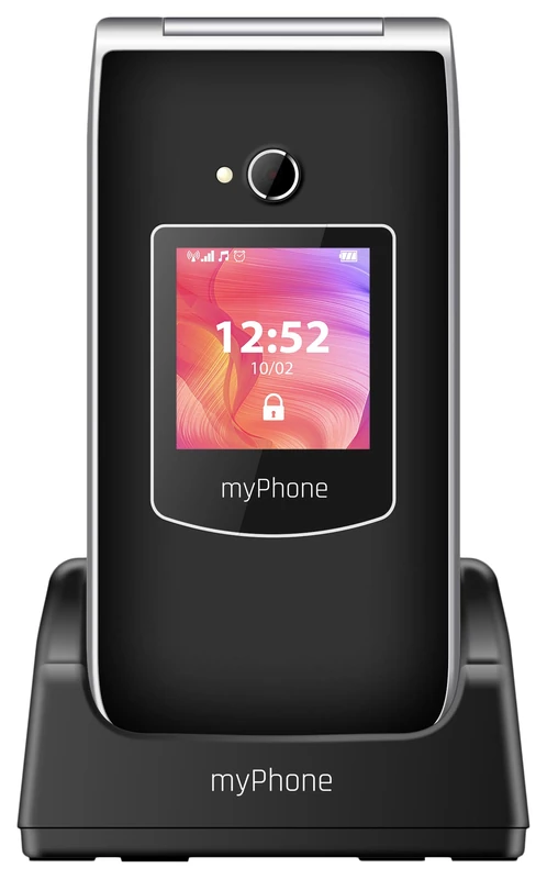 myPhone Rumba 2 Flip Phone with Dual Displays, Photo Contacts, SOS Button, Charging Cradle and Big Buttons