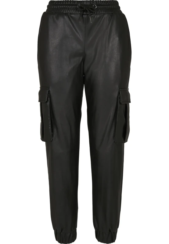 Urban Classics Women's Ladies Faux Leather Cargo Pants Trouser, Black, XXL