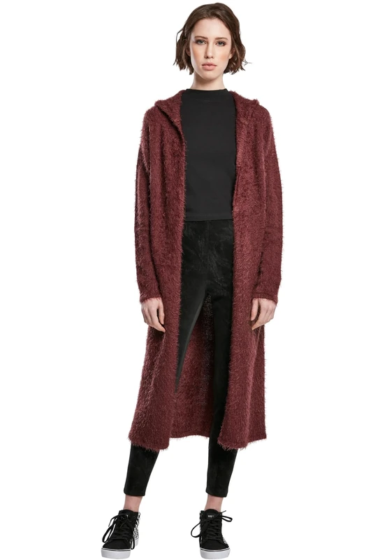 Urban Classics Women's Women's Feather Cardigan Hooded Sweatshirt, Cherry, XS UK
