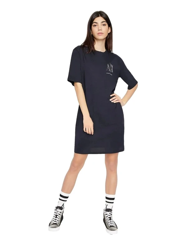 Armani Exchange Women's Studded Icon Logo T-Shirt Dress Casual Dress, Blue, XS