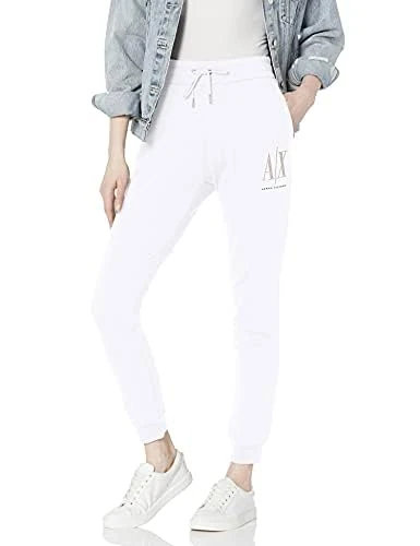 Armani Exchange Women's Drawstring Logo Studs Terry Jogger Pant Casual, White (Optic White), S