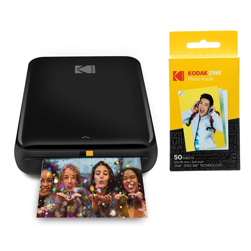 KODAK Step Instant Printer | Bluetooth/NFC Wireless Photo Printer with ZINK Technology & KODAK App for iOS & Android (Black) Prints 2x3 Inch Sticky-Back Photos + Kodak Zink Photo Paper - Pack of 50