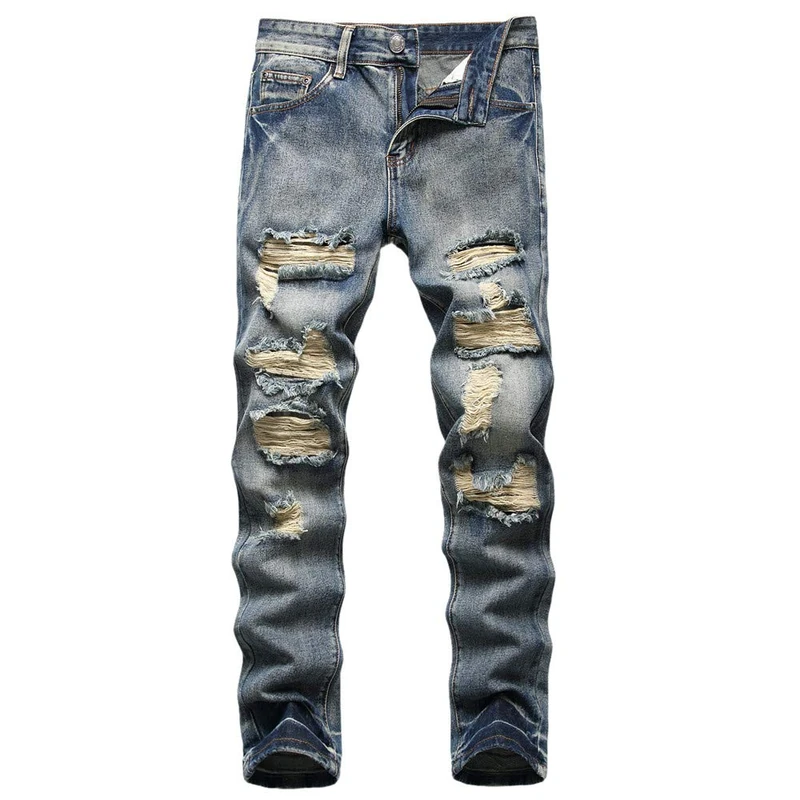 AITITIA Men's Ripped Regular Fit Jeans, 333 Blue, 34