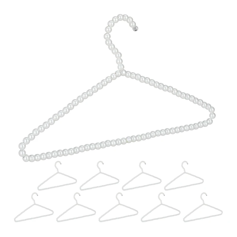 Relaxdays Coat, 10x Set, Perle Style, Space-Saving Storage, Clothes Hanger, Closet Organiser, Plastic, White, 22 x 40 x 1.2 cm