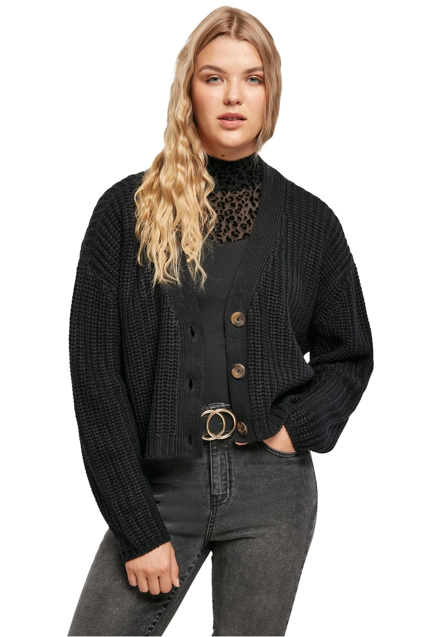 Urban Classics Women's Ladies Oversized Cardigan Sweater, Black, 3XL
