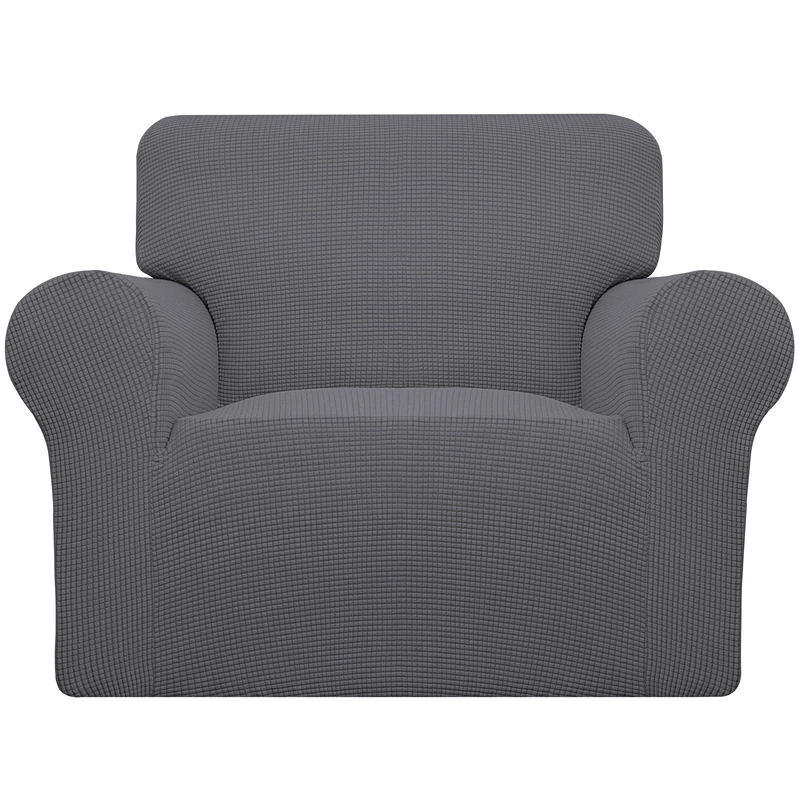 Easy-Going Stretch Chair Sofa Slipcover 1-Piece Couch Sofa Cover Furniture Protector Soft with Elastic Bottom for Kids Spandex Jacquard Fabric Small Checks(Chair,Gray)