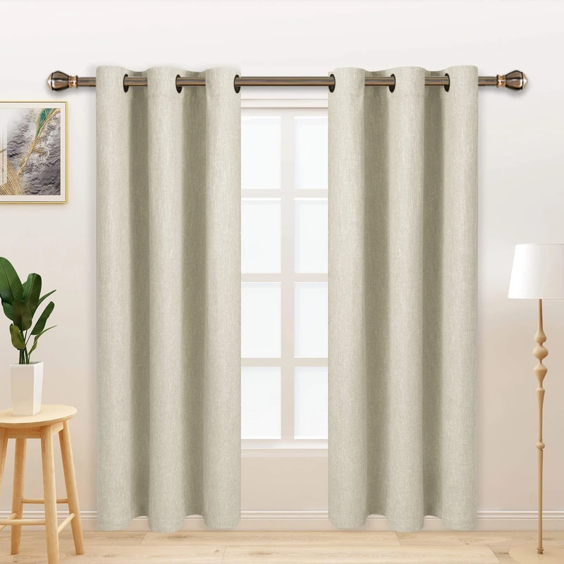 LORDTEX Linen Look Textured Blackout Curtains with Thermal Insulated Liner