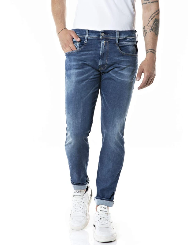 Replay Men's Anbass Hyperflex Re-Used Xlite Jeans, 009 Medium Blue, 28W / 32L