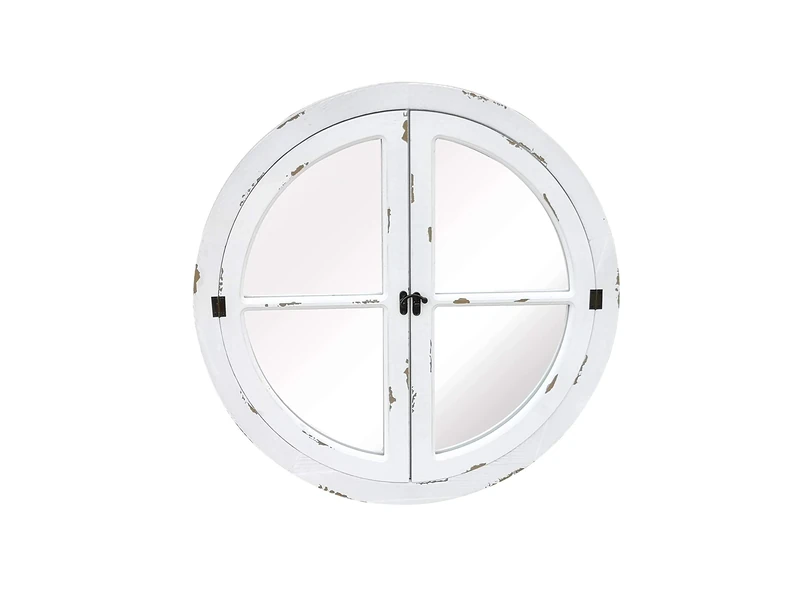 Aspect Round Distressed Finish Window Mirror/Garden Mirror/Decorative Mirror (Distressed White, 70 dia x 2 cm)