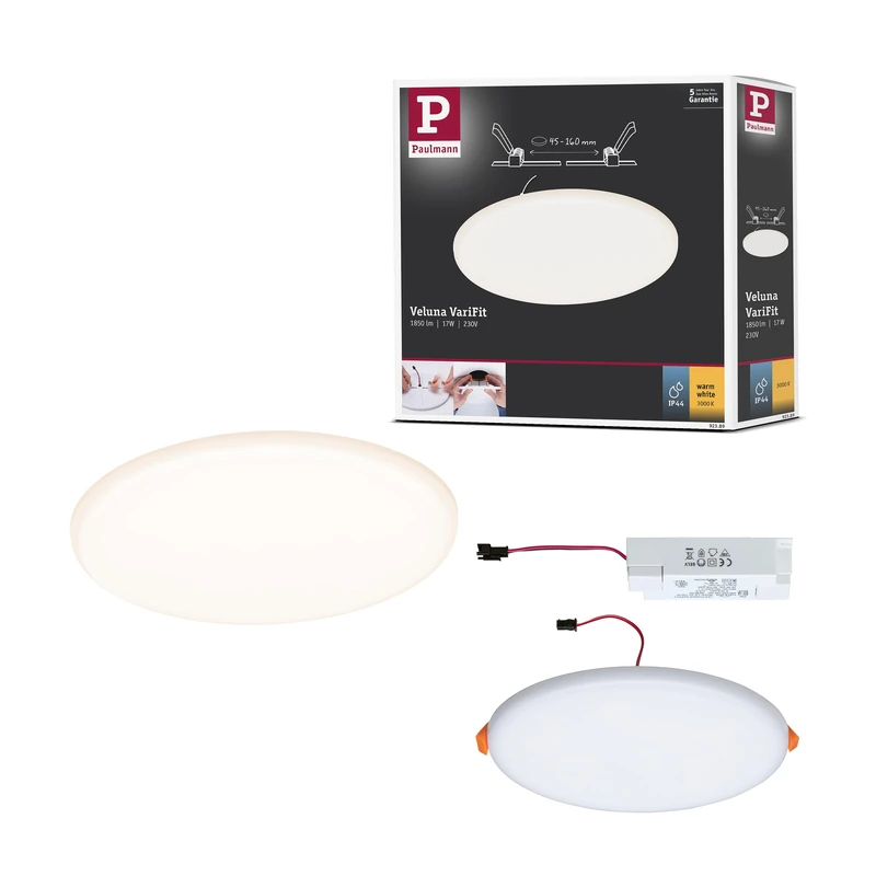 Paulmann 92389 Veluna VariFit LED Panel recessed luminaire IP44 185mm Round incl. 1x8.5-watt Ceiling luminaire Satin Plastic 3000 K