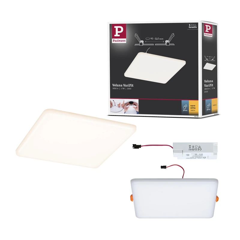 Paulmann 92395 Veluna VariFit LED Panel recessed luminaire IP44 185x185mm Rectangular incl. 1x17-watt Ceiling luminaire Satin Plastic 3000 K