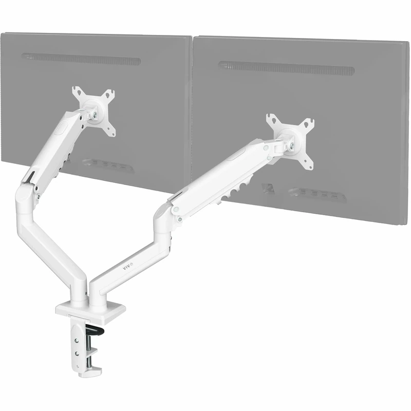 VIVO Articulating Dual 17 to 27 Inch Pneumatic Spring Arm Clamp Mount for 2 Monitor Screens with Max VESA 100 x 100, White (STAND-V102OW)