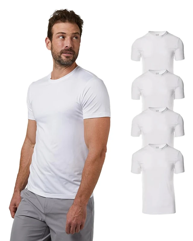 32 Degrees Mens 4 Pack Cool Quick Dry Active Basic Crew T-Shirt - White - XL