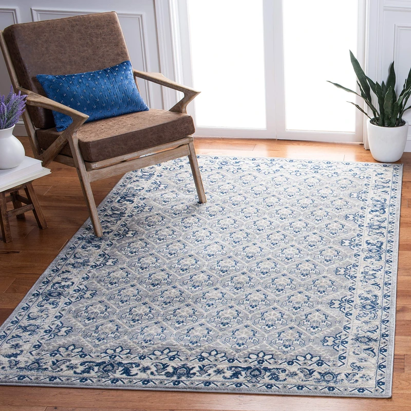 SAFAVIEH Traditional Rug for Living Room, Dining Room, Bedroom - Brentwood Collection, Short Pile, in Grey and Blue, 91 X 152 cm