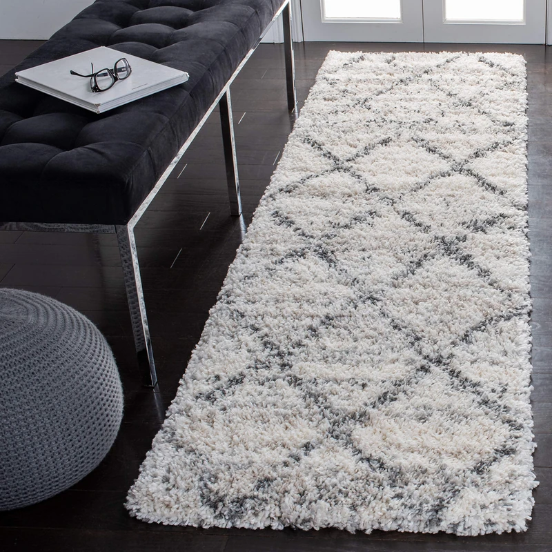 Safavieh Shag Rug for Living Room, Dining Room, Bedroom - Fontana Shag Collection, Short Pile, in Grey and Ivory, 69 x 183 cm