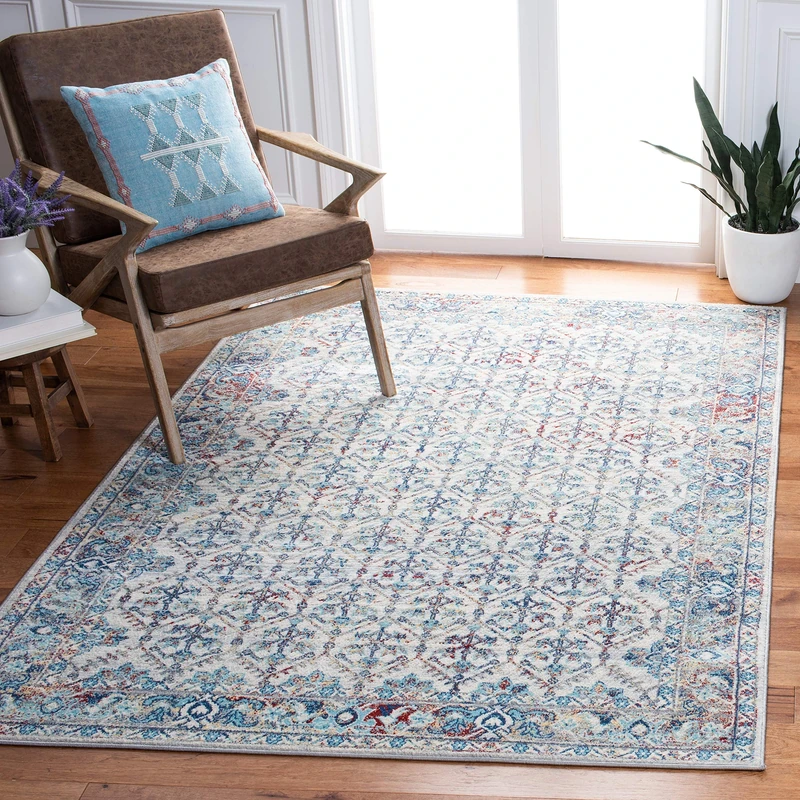 SAFAVIEH Transitional Rug for Living Room, Dining Room, Bedroom - Brentwood Collection, Short Pile, in Ivory and Blue, 183 X 274 cm