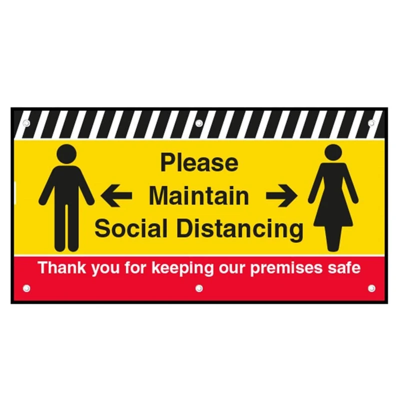 Vsafety Please Maintain Social Distancing - Premises PCV Banner - 1800x900mm - Image 1