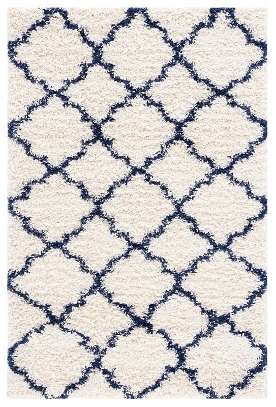 Safavieh Shaggy Indoor Woven Rectangle Area Rug, Hudson Shag Collection, SGH282, in Ivory/Navy, 122 x 183 cm for Living Room, Bedroom or Any Indoor Space